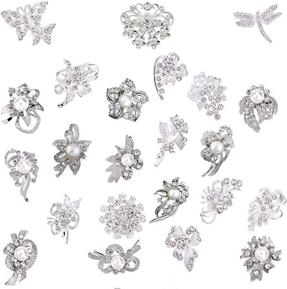 Lot 24Pc Shining Rhinestone Crystal Brooches Pins DIY Wedding Bouquet Kit A