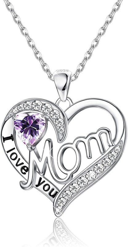 Love Heart Mom Necklace 925 Sterling Silver Birthstone Pendant Necklaces Birthday Mother'S Day Jewelry Gift for Women Jun–Alexandrite