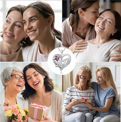 Love Heart Mom Necklace 925 Sterling Silver Birthstone Pendant Necklaces Birthday Mother'S Day Jewelry Gift for Women