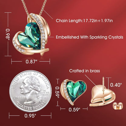 Love Heart Necklaces and Earrings Jewelry Set for Women Rose Gold Crystals Birthstone Christmas Mother’S Day Valentine’S Day Jewelry Gifts for Women Wife Party/Anniversary/Birthday