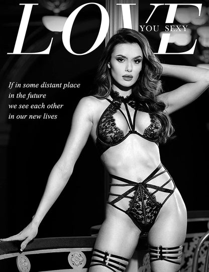 LOVE YOU SEXY Women Lace Lingerie Set, Strappy Bra and Panty, Lace Choker Bra Highwaist Panty 2 Pieces Bra Set
