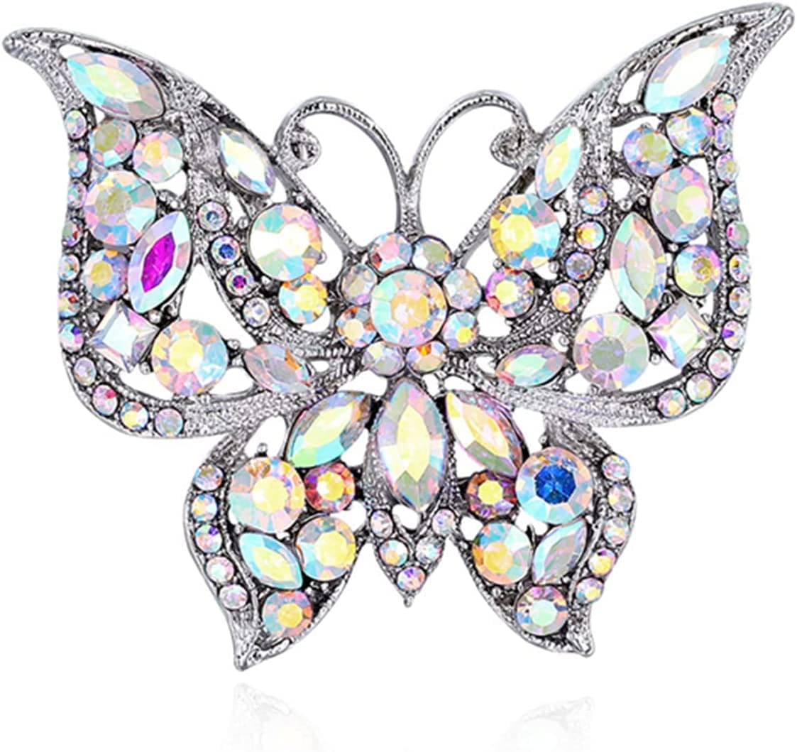 Lquuo Hollow Butterfly Brooch Pins Faux Rhinestone Crystal Butterfly Lapel Pin Filigree Butterfly Cute Animal Corsage Pin for Women,Black, 5.8*4.7Cm Metallic