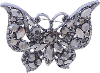 Lquuo Hollow Butterfly Brooch Pins Faux Rhinestone Crystal Butterfly Lapel Pin Filigree Butterfly Cute Animal Corsage Pin for Women,Black, 5.8*4.7Cm