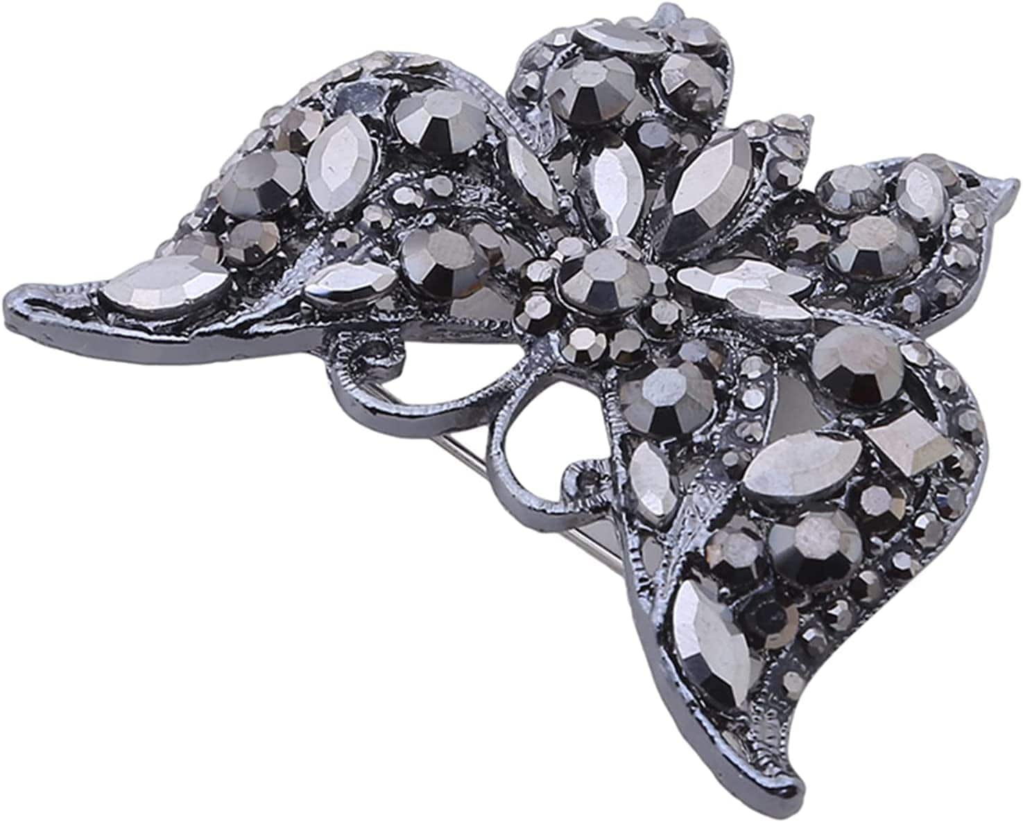 Lquuo Hollow Butterfly Brooch Pins Faux Rhinestone Crystal Butterfly Lapel Pin Filigree Butterfly Cute Animal Corsage Pin for Women,Black, 5.8*4.7Cm