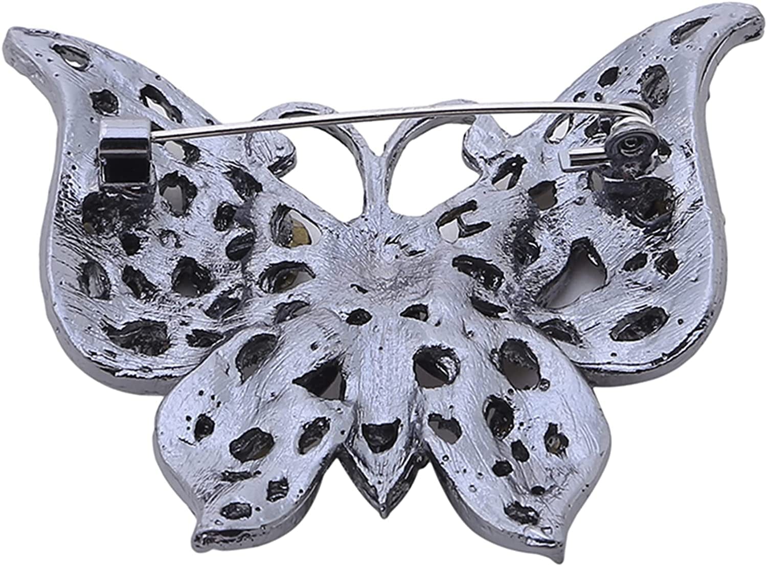 Lquuo Hollow Butterfly Brooch Pins Faux Rhinestone Crystal Butterfly Lapel Pin Filigree Butterfly Cute Animal Corsage Pin for Women,Black, 5.8*4.7Cm