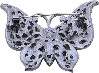 Lquuo Hollow Butterfly Brooch Pins Faux Rhinestone Crystal Butterfly Lapel Pin Filigree Butterfly Cute Animal Corsage Pin for Women,Black, 5.8*4.7Cm