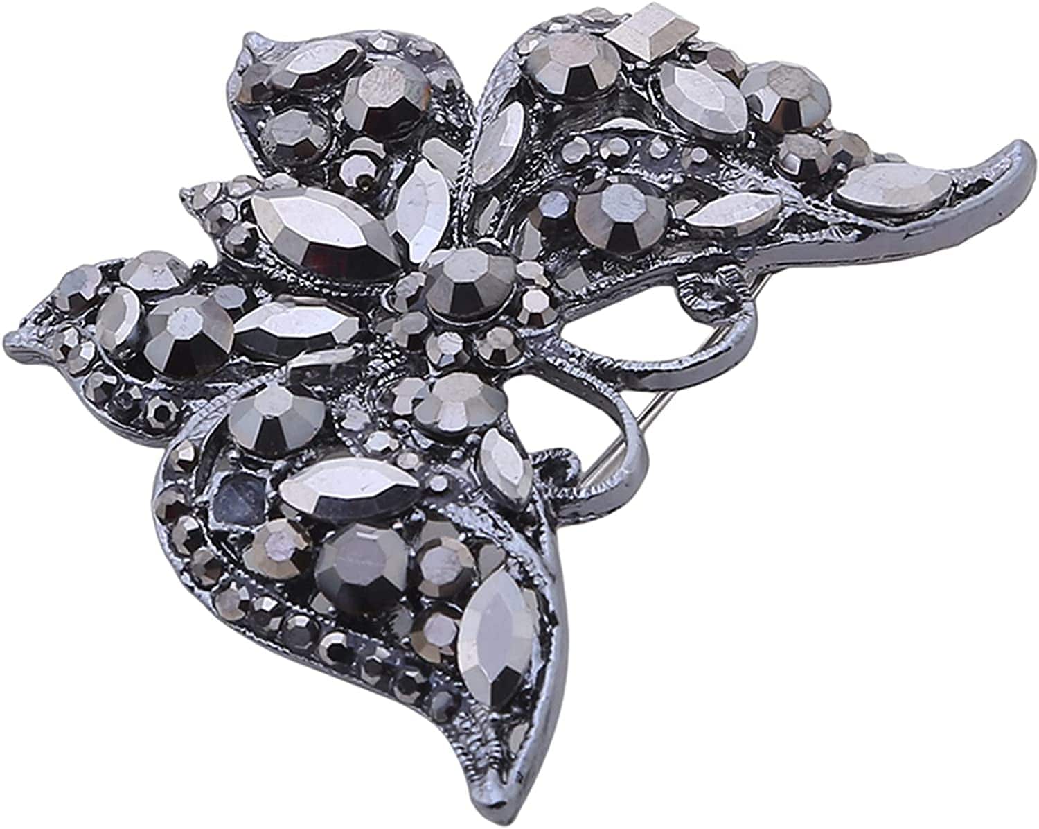 Lquuo Hollow Butterfly Brooch Pins Faux Rhinestone Crystal Butterfly Lapel Pin Filigree Butterfly Cute Animal Corsage Pin for Women,Black, 5.8*4.7Cm