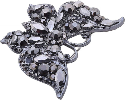 Lquuo Hollow Butterfly Brooch Pins Faux Rhinestone Crystal Butterfly Lapel Pin Filigree Butterfly Cute Animal Corsage Pin for Women,Black, 5.8*4.7Cm