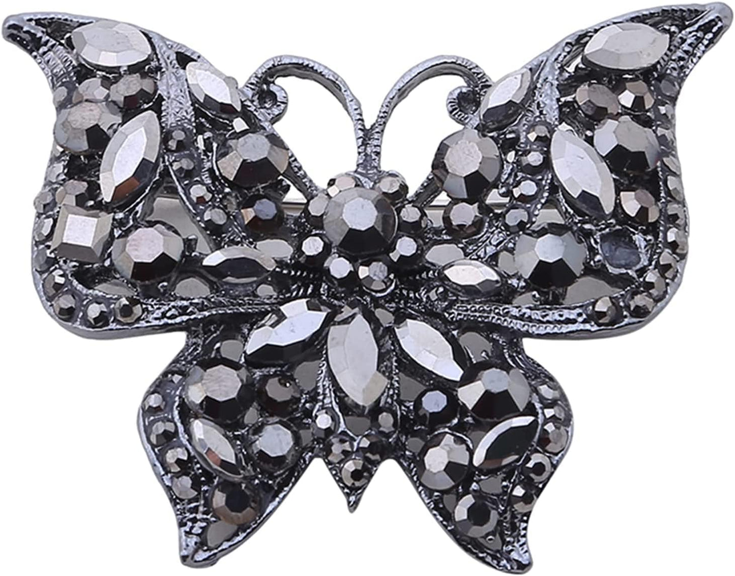 Lquuo Hollow Butterfly Brooch Pins Faux Rhinestone Crystal Butterfly Lapel Pin Filigree Butterfly Cute Animal Corsage Pin for Women,Black, 5.8*4.7Cm
