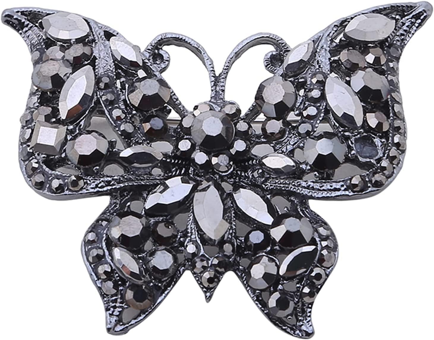 Lquuo Hollow Butterfly Brooch Pins Faux Rhinestone Crystal Butterfly Lapel Pin Filigree Butterfly Cute Animal Corsage Pin for Women,Black, 5.8*4.7Cm