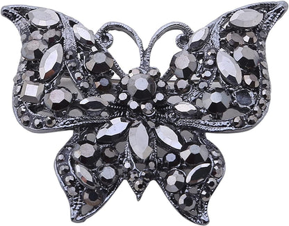 Lquuo Hollow Butterfly Brooch Pins Faux Rhinestone Crystal Butterfly Lapel Pin Filigree Butterfly Cute Animal Corsage Pin for Women,Black, 5.8*4.7Cm