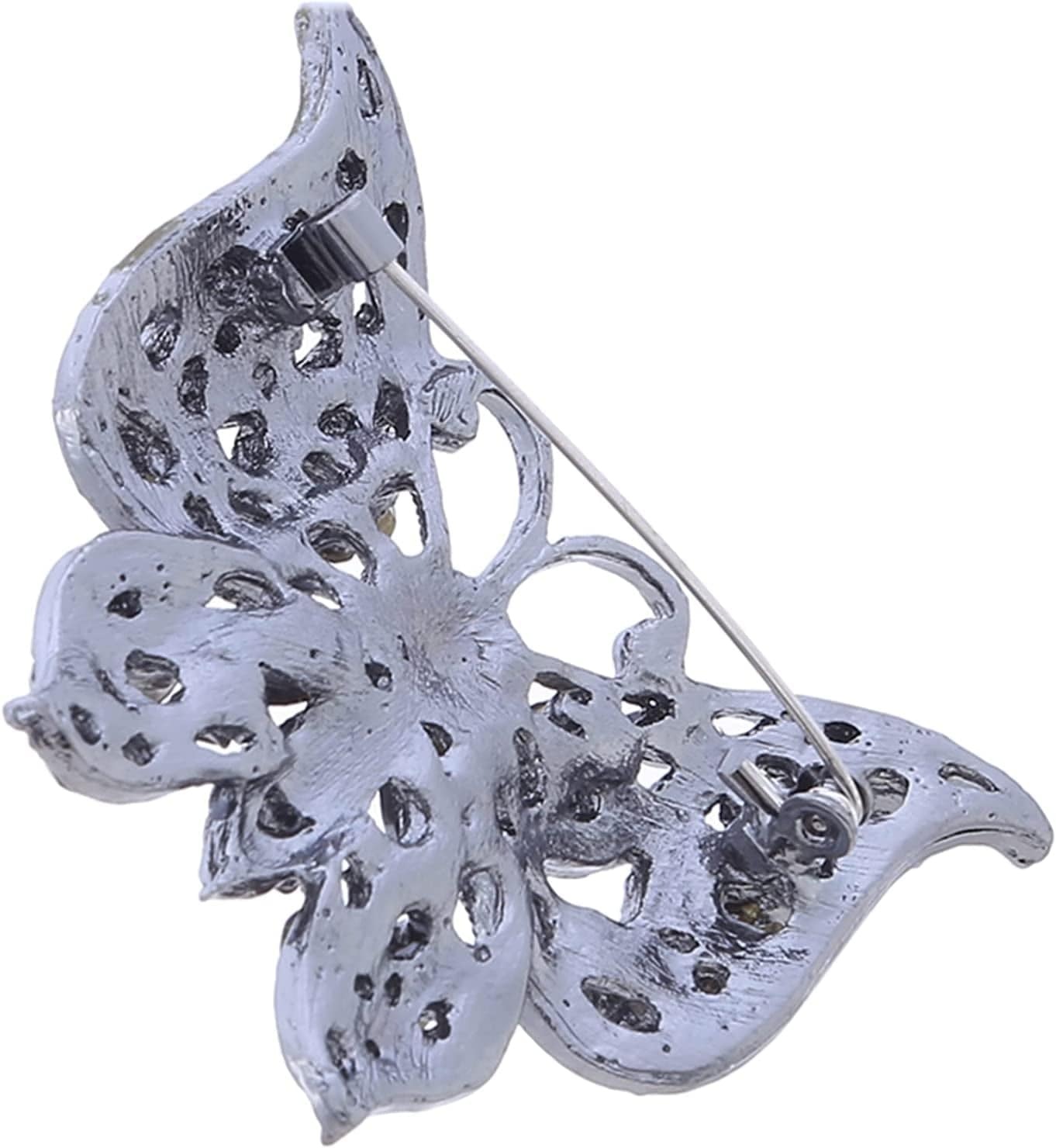 Lquuo Hollow Butterfly Brooch Pins Faux Rhinestone Crystal Butterfly Lapel Pin Filigree Butterfly Cute Animal Corsage Pin for Women,Black, 5.8*4.7Cm