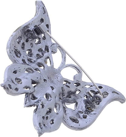 Lquuo Hollow Butterfly Brooch Pins Faux Rhinestone Crystal Butterfly Lapel Pin Filigree Butterfly Cute Animal Corsage Pin for Women,Black, 5.8*4.7Cm