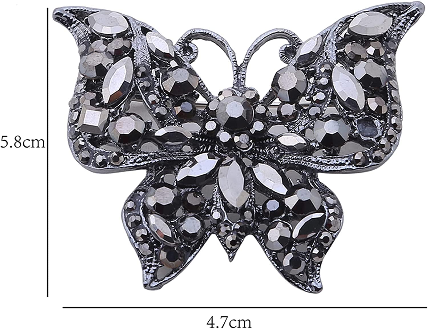 Lquuo Hollow Butterfly Brooch Pins Faux Rhinestone Crystal Butterfly Lapel Pin Filigree Butterfly Cute Animal Corsage Pin for Women,Black, 5.8*4.7Cm