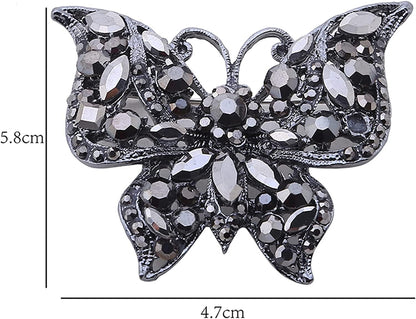 Lquuo Hollow Butterfly Brooch Pins Faux Rhinestone Crystal Butterfly Lapel Pin Filigree Butterfly Cute Animal Corsage Pin for Women,Black, 5.8*4.7Cm
