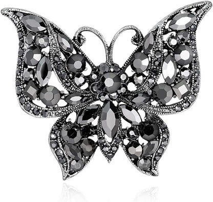 Lquuo Hollow Butterfly Brooch Pins Faux Rhinestone Crystal Butterfly Lapel Pin Filigree Butterfly Cute Animal Corsage Pin for Women,Black, 5.8*4.7Cm black