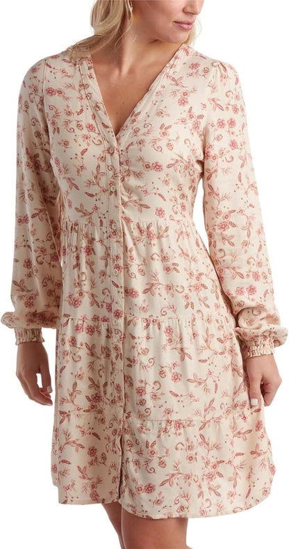 Lucky Brand Women'S Dress - Front Button Long Sleeve Roll Cuff Casual Dress - Lightweight Sundress for Women (S-XL) Cream Floral / Large