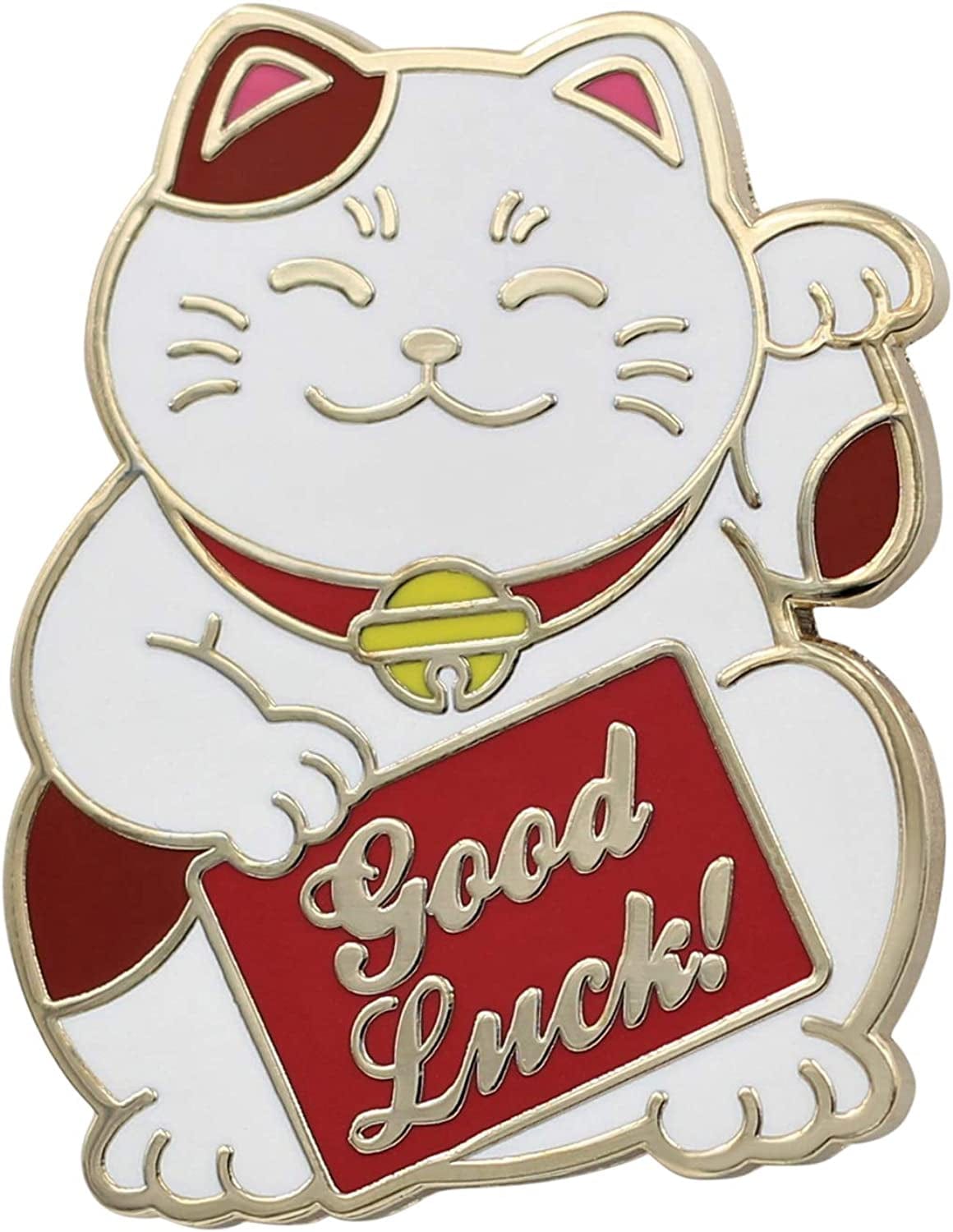 Lucky Cat Pin - Good Luck Cat Enamel Pin, Waving Cat Lapel Pin - Cute, Kawaii Good Luck Charm & Gift Accessory for Jackets, Hats, Backpacks & Tops Calico