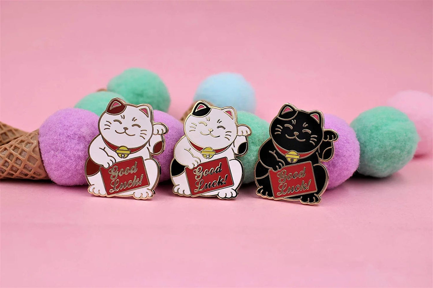 Lucky Cat Pin - Good Luck Cat Enamel Pin, Waving Cat Lapel Pin - Cute, Kawaii Good Luck Charm & Gift Accessory for Jackets, Hats, Backpacks & Tops