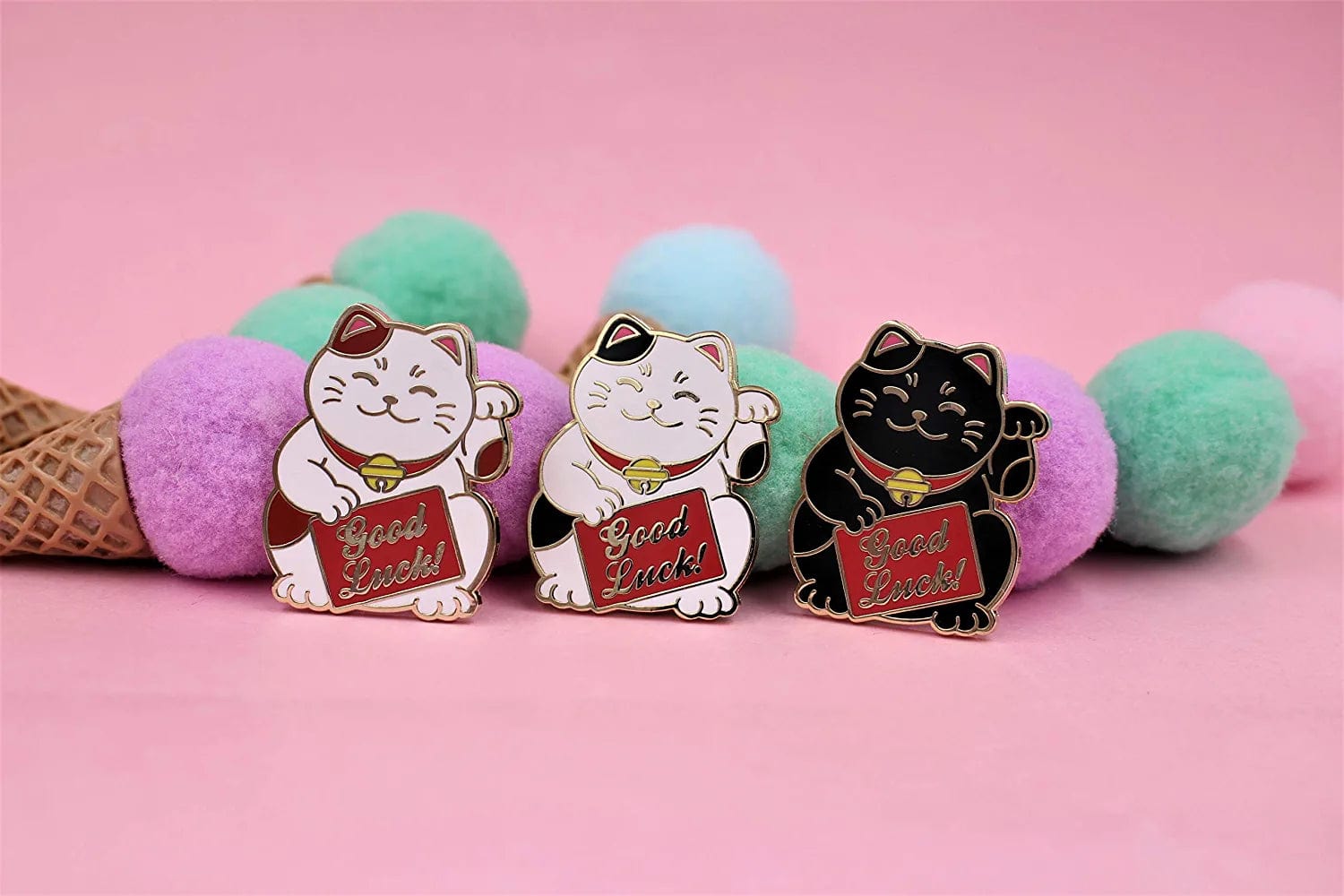Lucky Cat Pin - Good Luck Cat Enamel Pin, Waving Cat Lapel Pin - Cute, Kawaii Good Luck Charm & Gift Accessory for Jackets, Hats, Backpacks & Tops