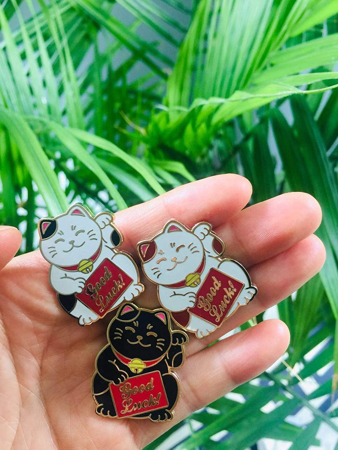 Lucky Cat Pin - Good Luck Cat Enamel Pin, Waving Cat Lapel Pin - Cute, Kawaii Good Luck Charm & Gift Accessory for Jackets, Hats, Backpacks & Tops