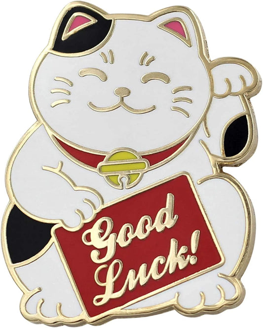 Lucky Cat Pin - Good Luck Cat Enamel Pin, Waving Cat Lapel Pin - Cute, Kawaii Good Luck Charm & Gift Accessory for Jackets, Hats, Backpacks & Tops White