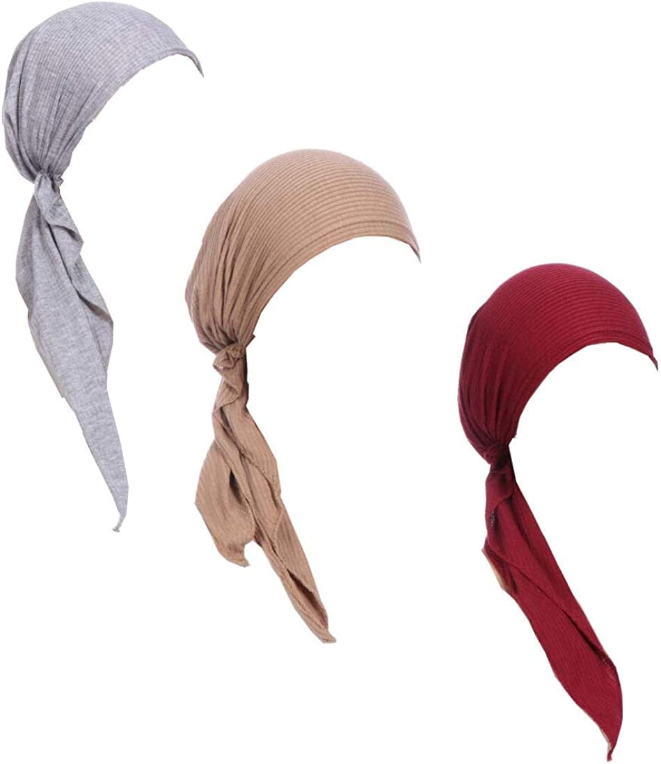 Lucky Staryuan ® 3Pack Women'S Beanie Chemo Hat Cap Comfortable Stylish Pre-Tied Cancer Headscarf Apparel & Accessories > Clothing Accessories > Headwear Lucky staryuan Gray Khaki Wine Red  
