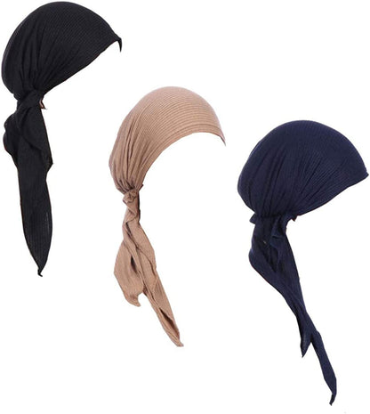 Lucky Staryuan ® 3Pack Women'S Beanie Chemo Hat Cap Comfortable Stylish Pre-Tied Cancer Headscarf Apparel & Accessories > Clothing Accessories > Headwear Lucky staryuan Black Khaki Navy Blue  