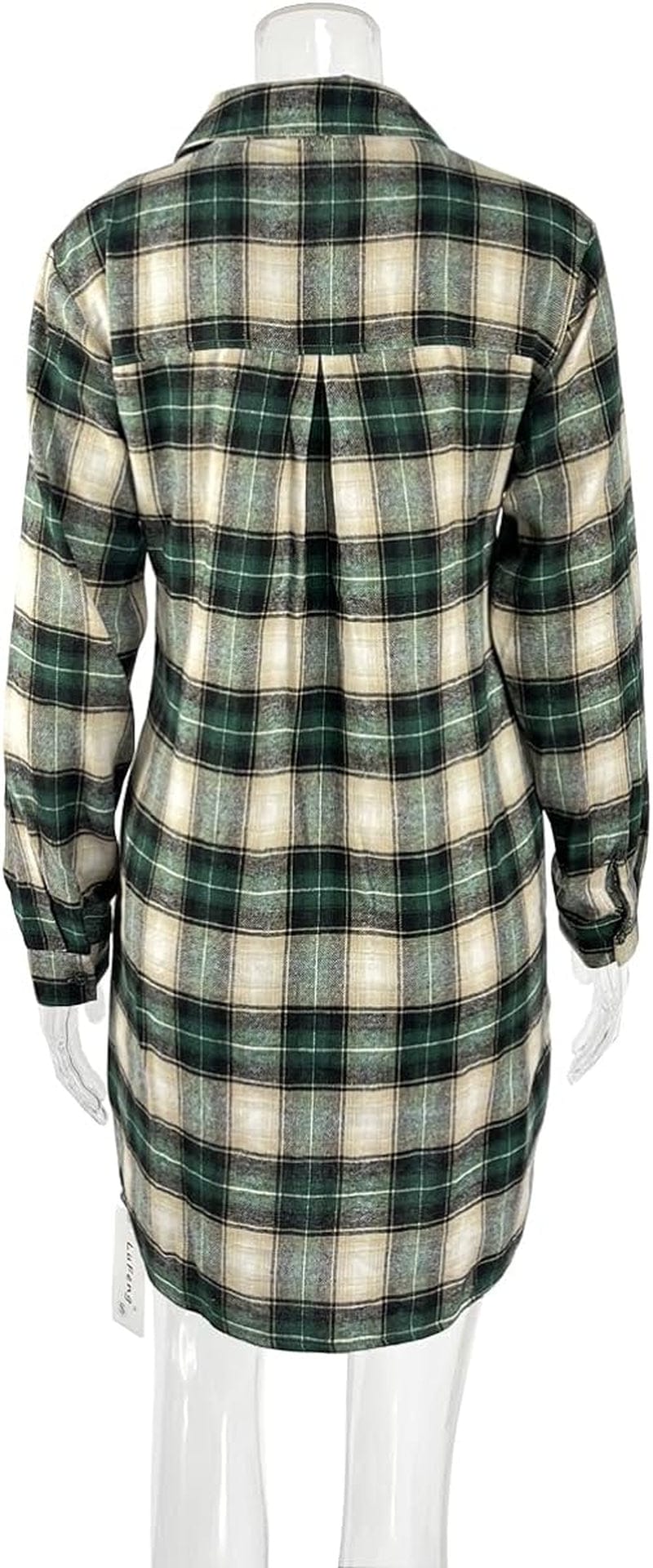 Lufeng Women'S Casual Plaid Long Sleeve Lapel V Neck Tie Waist Front Button down Mini Tunic Shirt Dress