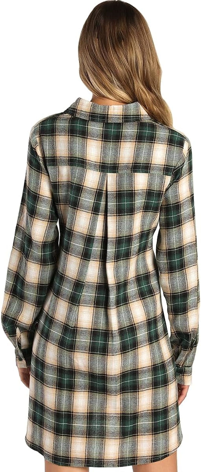 Lufeng Women'S Casual Plaid Long Sleeve Lapel V Neck Tie Waist Front Button down Mini Tunic Shirt Dress