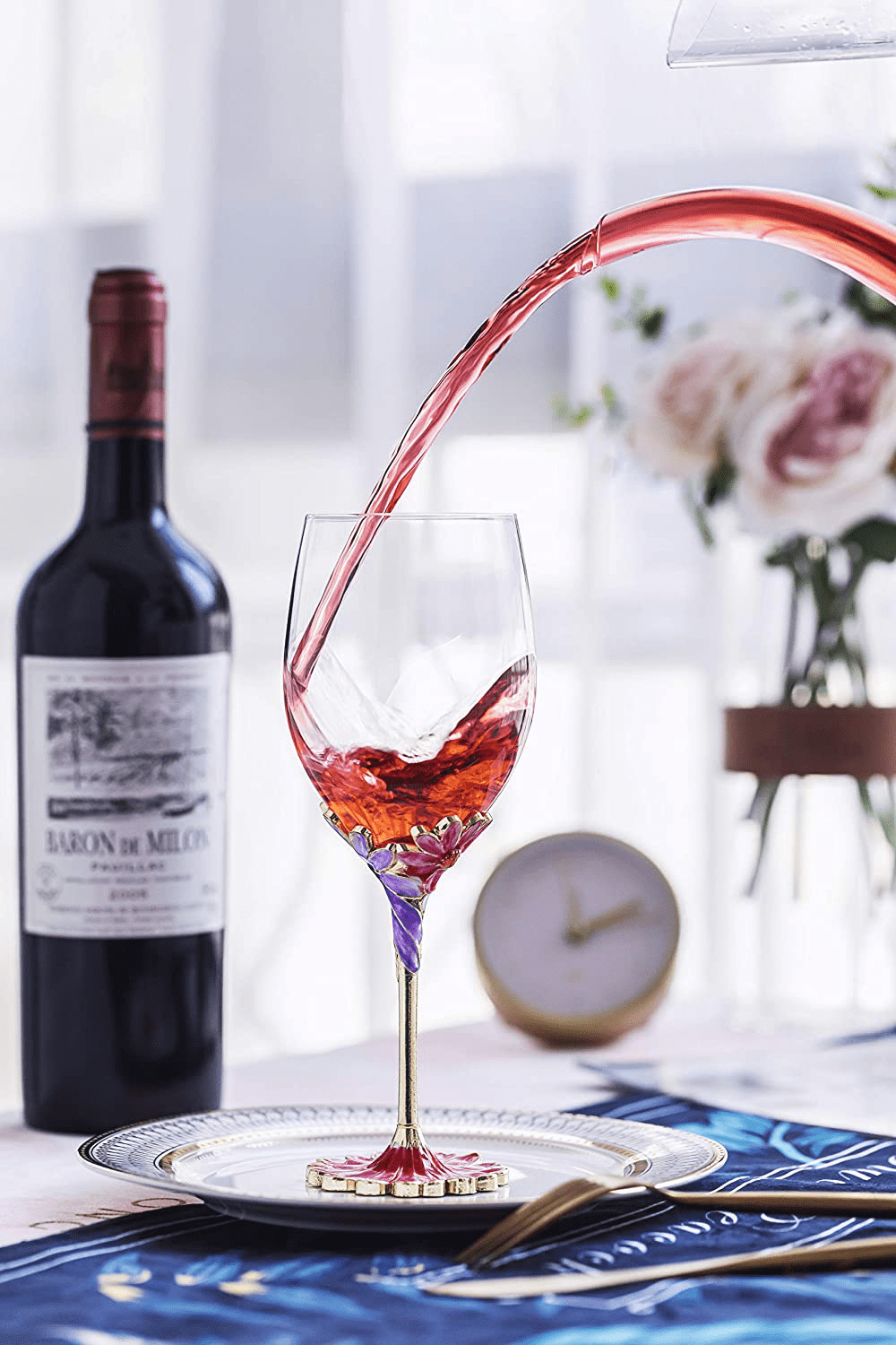 Luka Tech Enamels flower Lead-free Wine Glass Best Birthday Gifts For Women Wife Mom Friends Mothers Valentines Day (1 Pack) Arts & Entertainment > Party & Celebration > Gift Giving Luka Tech   