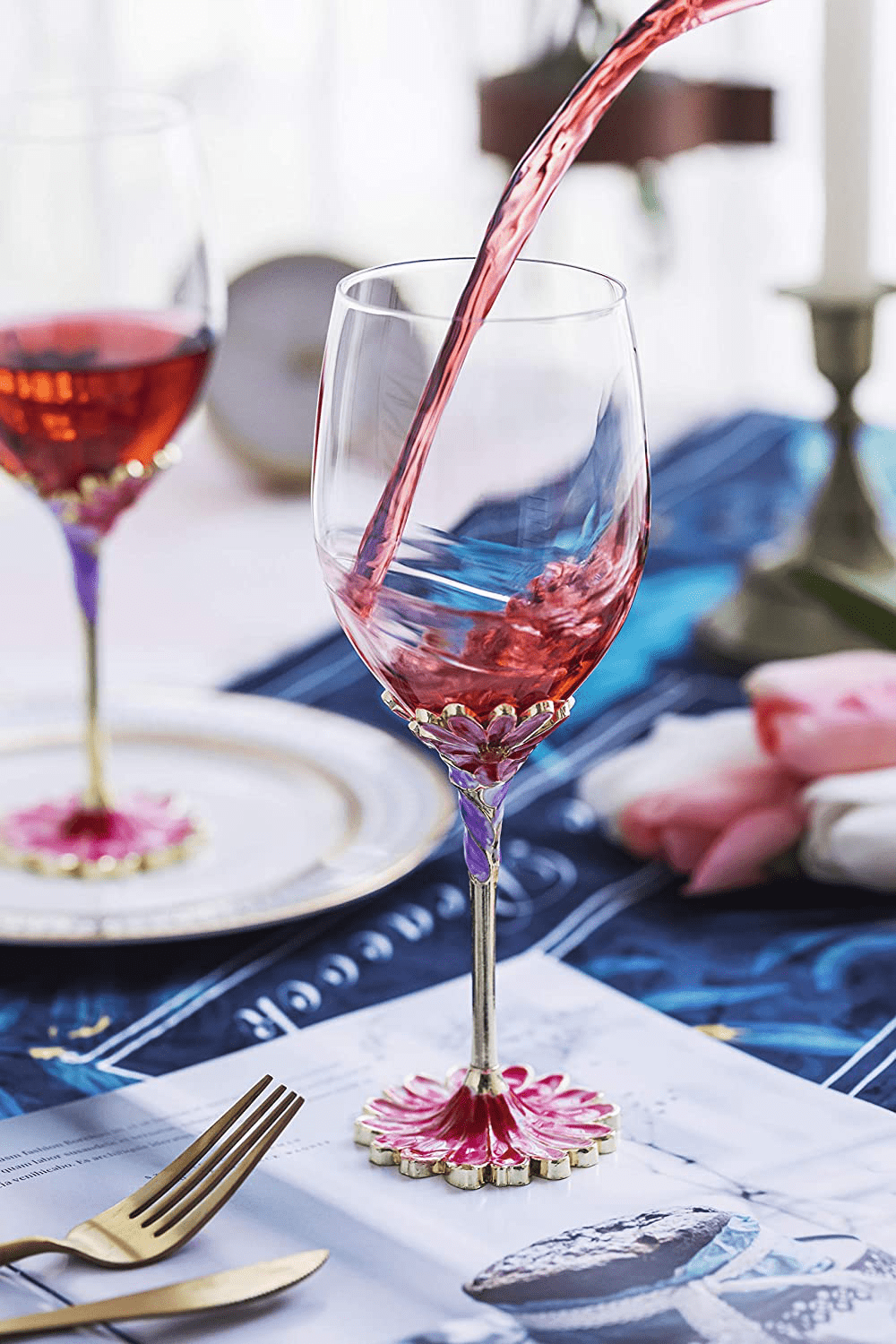 Luka Tech Enamels flower Lead-free Wine Glass Best Birthday Gifts For Women Wife Mom Friends Mothers Valentines Day (1 Pack) Arts & Entertainment > Party & Celebration > Gift Giving Luka Tech   