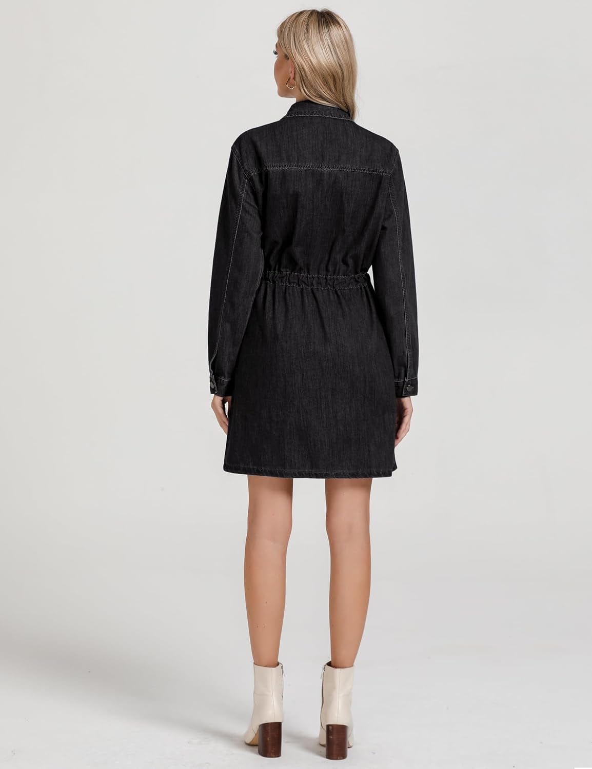 Luvamia Denim Dress for Women Long Sleeve Jean Button down Shirt Dresses with Pockets Casual Fashion Shift Short Dress