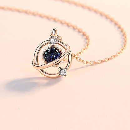 Luxurious Planet Collarbone Necklace Ladies Personalized Diamond Dark Moon Pendants Necklace Sparkly Pendant Jewelry, Silver Rose Gold / 1PC Girls Necklace