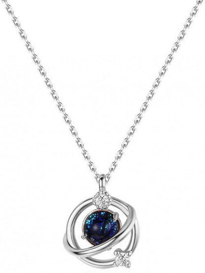 Luxurious Planet Collarbone Necklace Ladies Personalized Diamond Dark Moon Pendants Necklace Sparkly Pendant Jewelry, Silver Silver / 1PC Girls Necklace