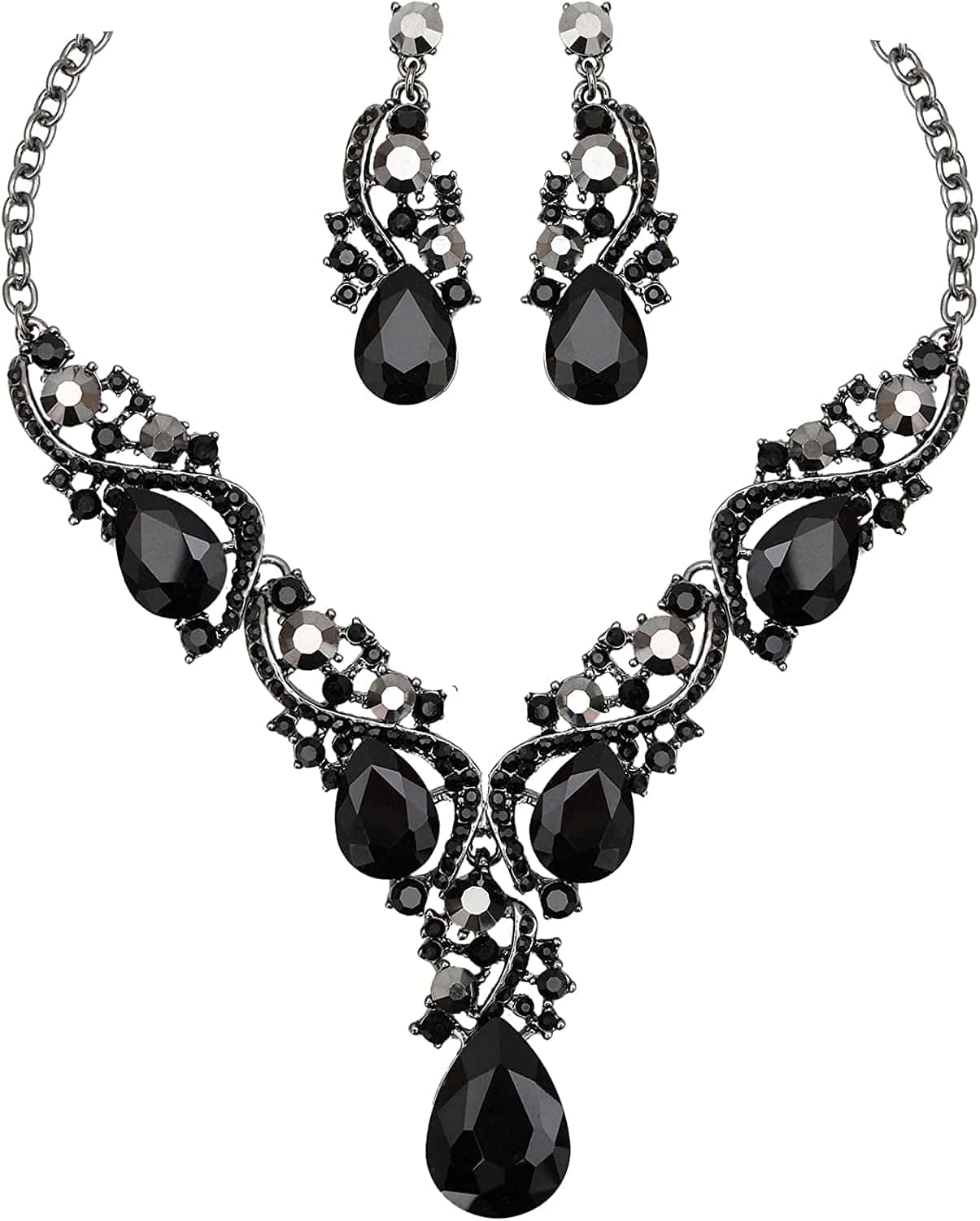 Luxury Austrian Crystal Necklace Earrings Rhinestone Bridal Wedding Party Costume Jewelry Sets for Brides Bridesmaids Women All black