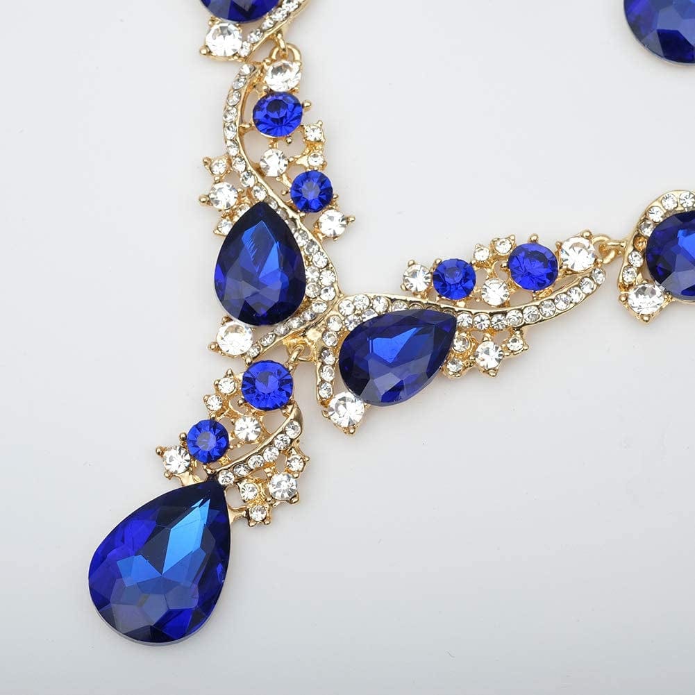 Luxury Austrian Crystal Necklace Earrings Rhinestone Bridal Wedding Party Costume Jewelry Sets for Brides Bridesmaids Women