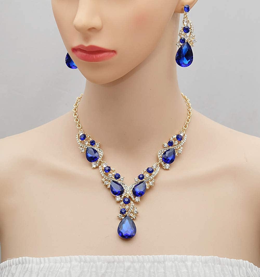 Luxury Austrian Crystal Necklace Earrings Rhinestone Bridal Wedding Party Costume Jewelry Sets for Brides Bridesmaids Women