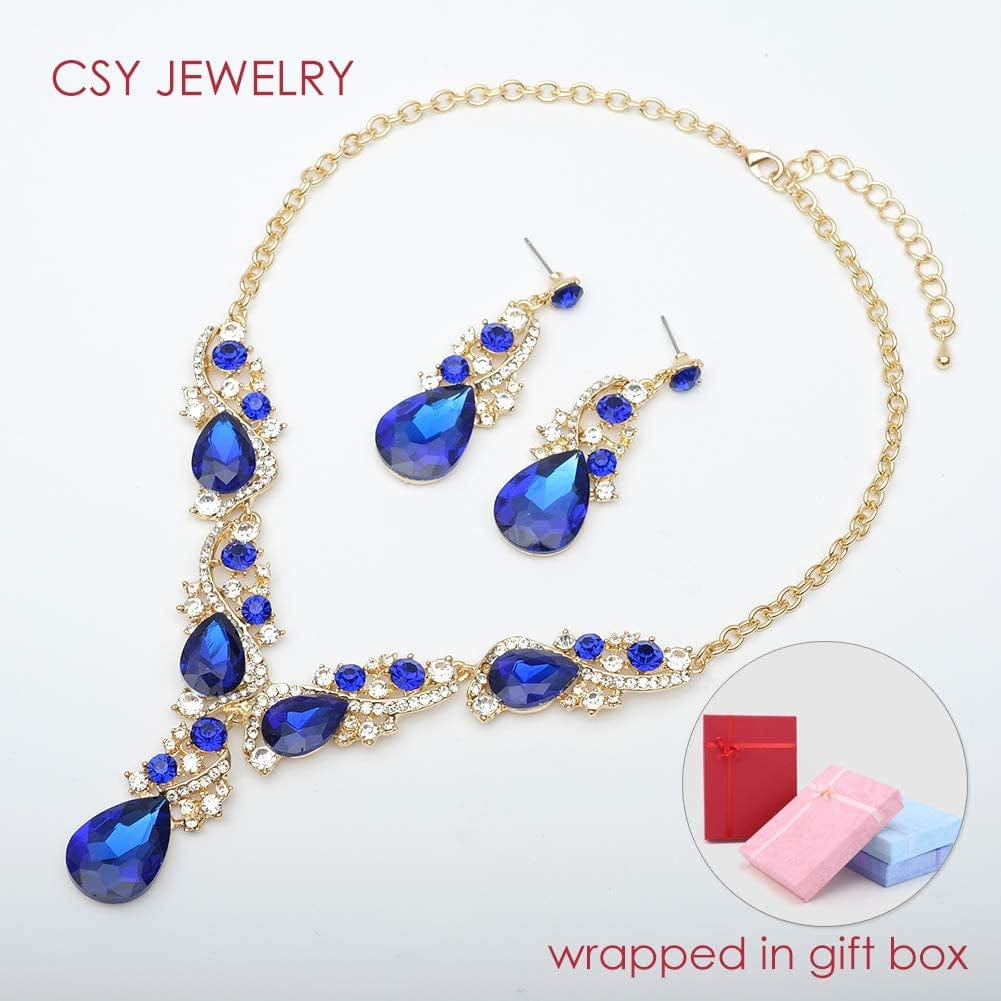 Luxury Austrian Crystal Necklace Earrings Rhinestone Bridal Wedding Party Costume Jewelry Sets for Brides Bridesmaids Women