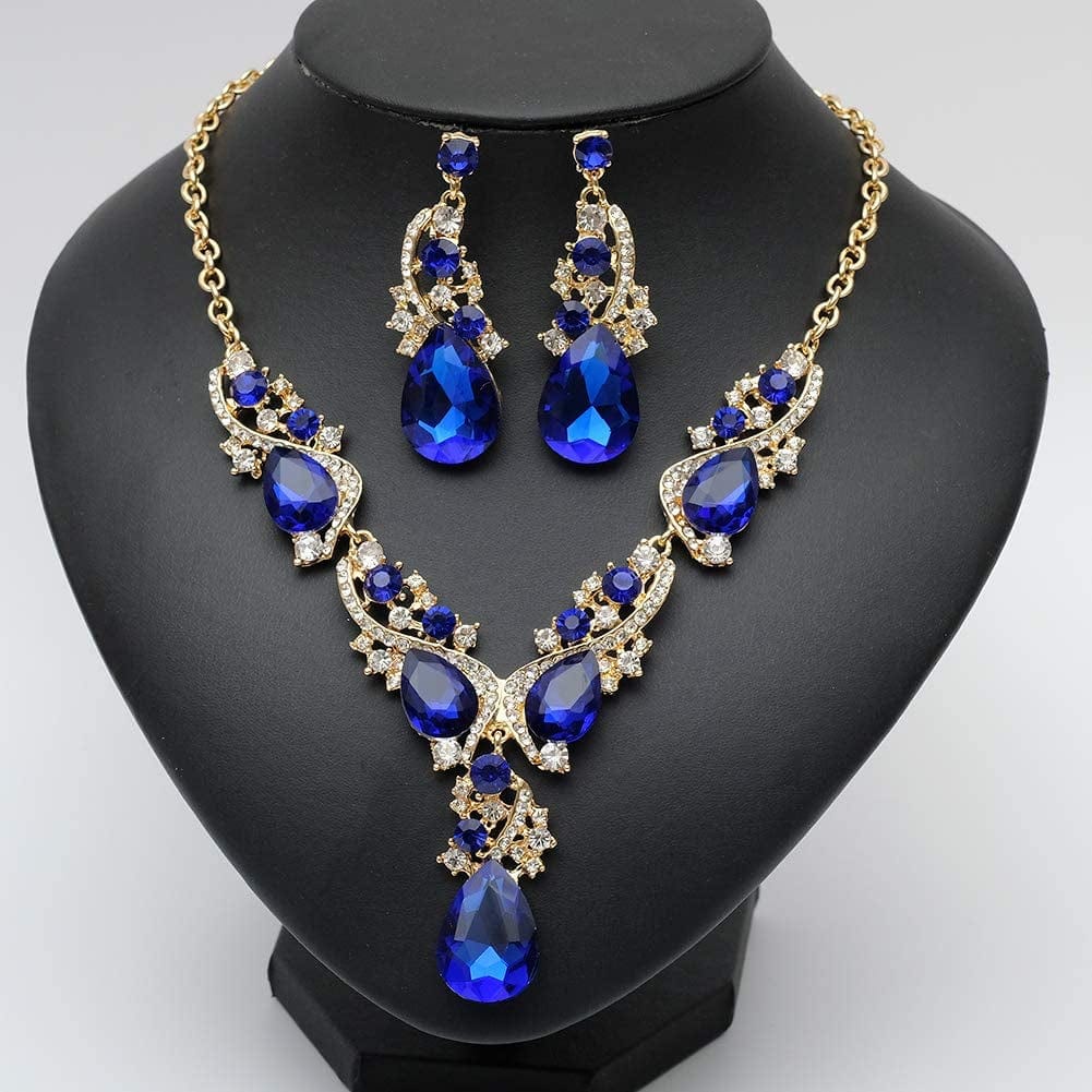 Luxury Austrian Crystal Necklace Earrings Rhinestone Bridal Wedding Party Costume Jewelry Sets for Brides Bridesmaids Women