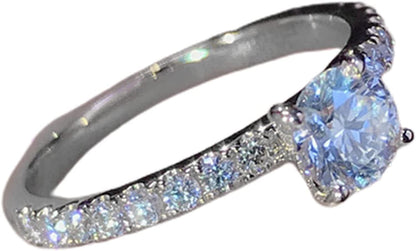 Luxury Diamond Silver Ring Bride Ring Engagement Wedding Ring Prong Setting Zircon Rings Jewelry for Your Princess E / 9
