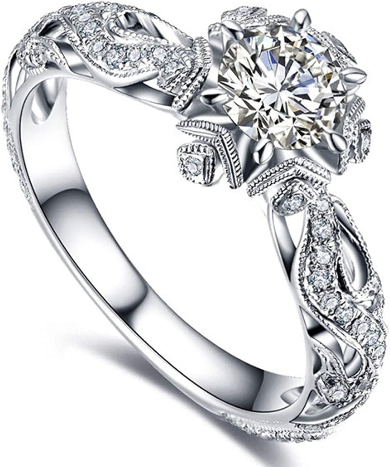 Luxury Diamond Silver Ring Bride Ring Engagement Wedding Ring Prong Setting Zircon Rings Jewelry for Your Princess H / 11