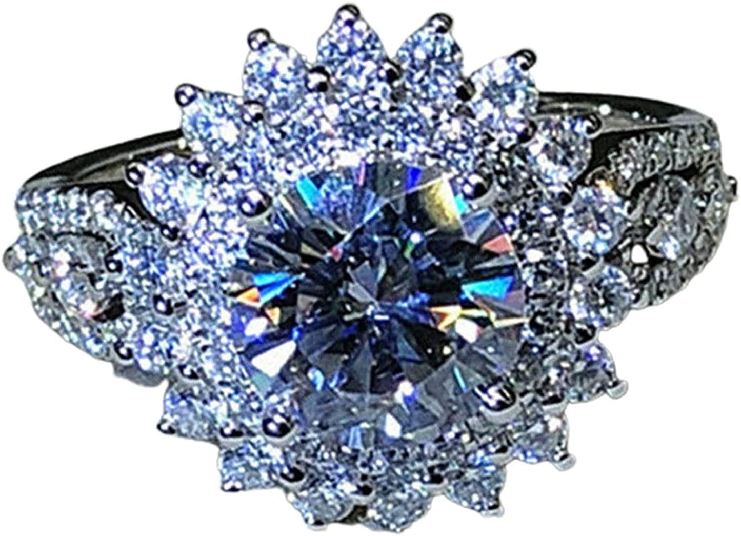 Luxury Diamond Silver Ring Bride Ring Engagement Wedding Ring Prong Setting Zircon Rings Jewelry for Your Princess F / 6