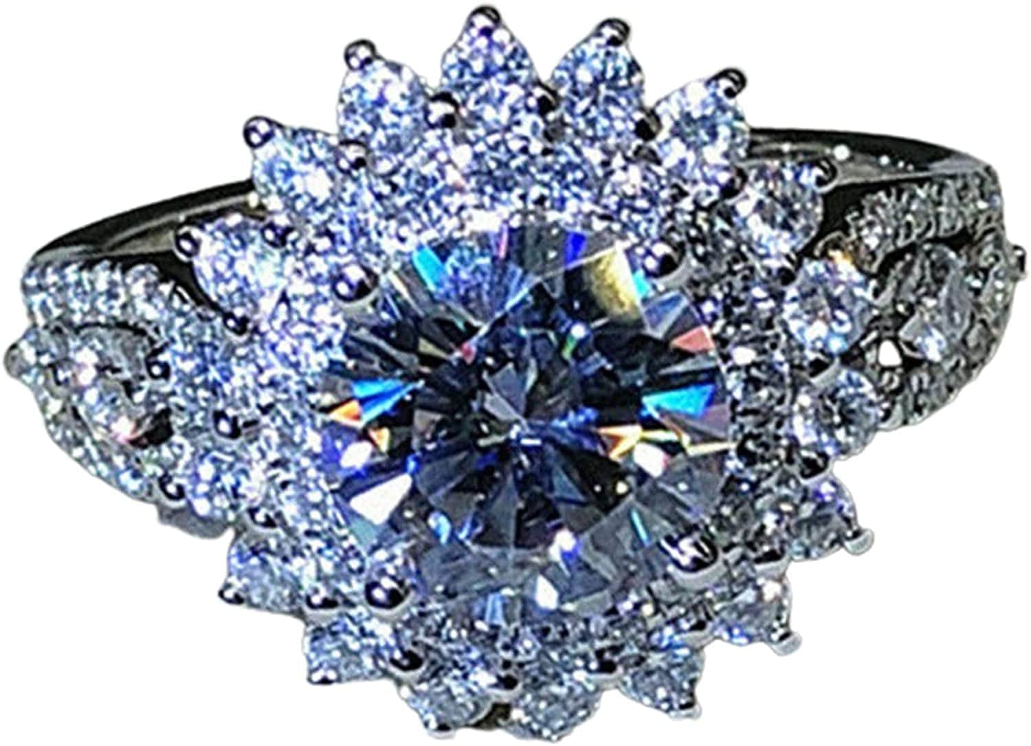 Luxury Diamond Silver Ring Bride Ring Engagement Wedding Ring Prong Setting Zircon Rings Jewelry for Your Princess F / 6