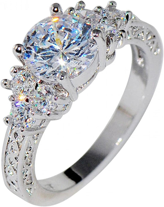 Luxury Diamond Silver Ring Bride Ring Engagement Wedding Ring Prong Setting Zircon Rings Jewelry for Your Princess Silver / 6