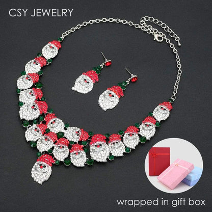 Luxury Statement Bib Necklace Earrings Santa Claus Christmas Element Party Costume Jewelry Set Xmas Gift for Women Girls STYLE 1