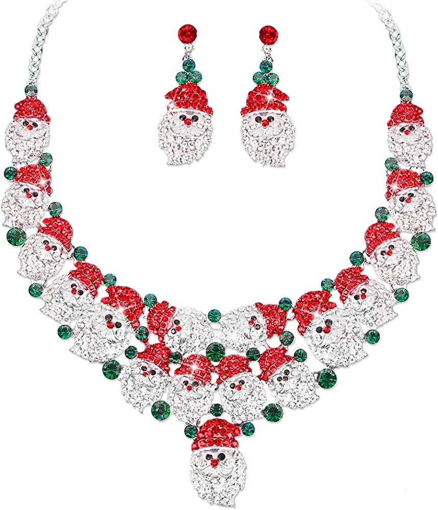Luxury Statement Bib Necklace Earrings Santa Claus Christmas Element Party Costume Jewelry Set Xmas Gift for Women Girls STYLE 1