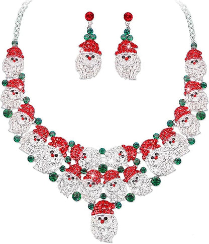 Luxury Statement Bib Necklace Earrings Santa Claus Christmas Element Party Costume Jewelry Set Xmas Gift for Women Girls STYLE 1