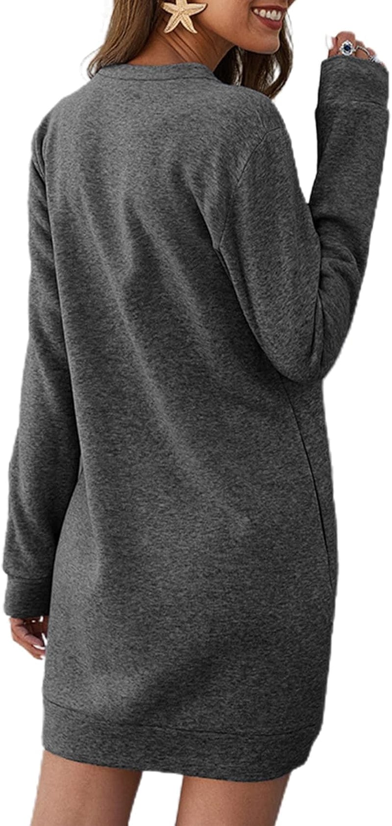 LYANER Women'S Sweatshirt Dress Crewneck Long Sleeve Loose Fit Mini Sweat Shirt Dress with Pockets