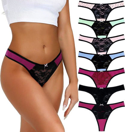 LYYTHAVON 5 Pack Cotton Thongs for Women, T-Back Thongs G-String Panties Multicolored C,7 Pack / Small